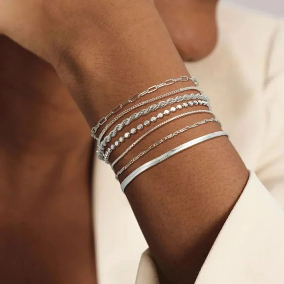 ❤️Women, White Gold/Silver Bracelet Waterproof Layered Set Fashion  Jewelry - Picture 3 of 7